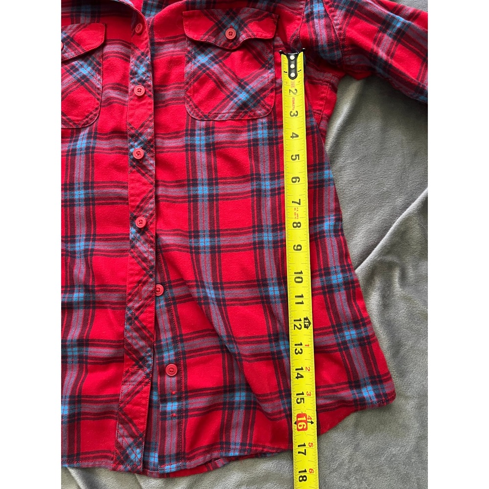 Duluth Trading Co Womens Red‎ Blue Plaid Flannel  Shirt Roll Tab Sleeve M - Picture 6 of 9
